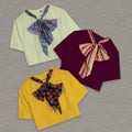 Classy Knot Neck Tie Cropped Tees: Yellow Mint Green,Plum
