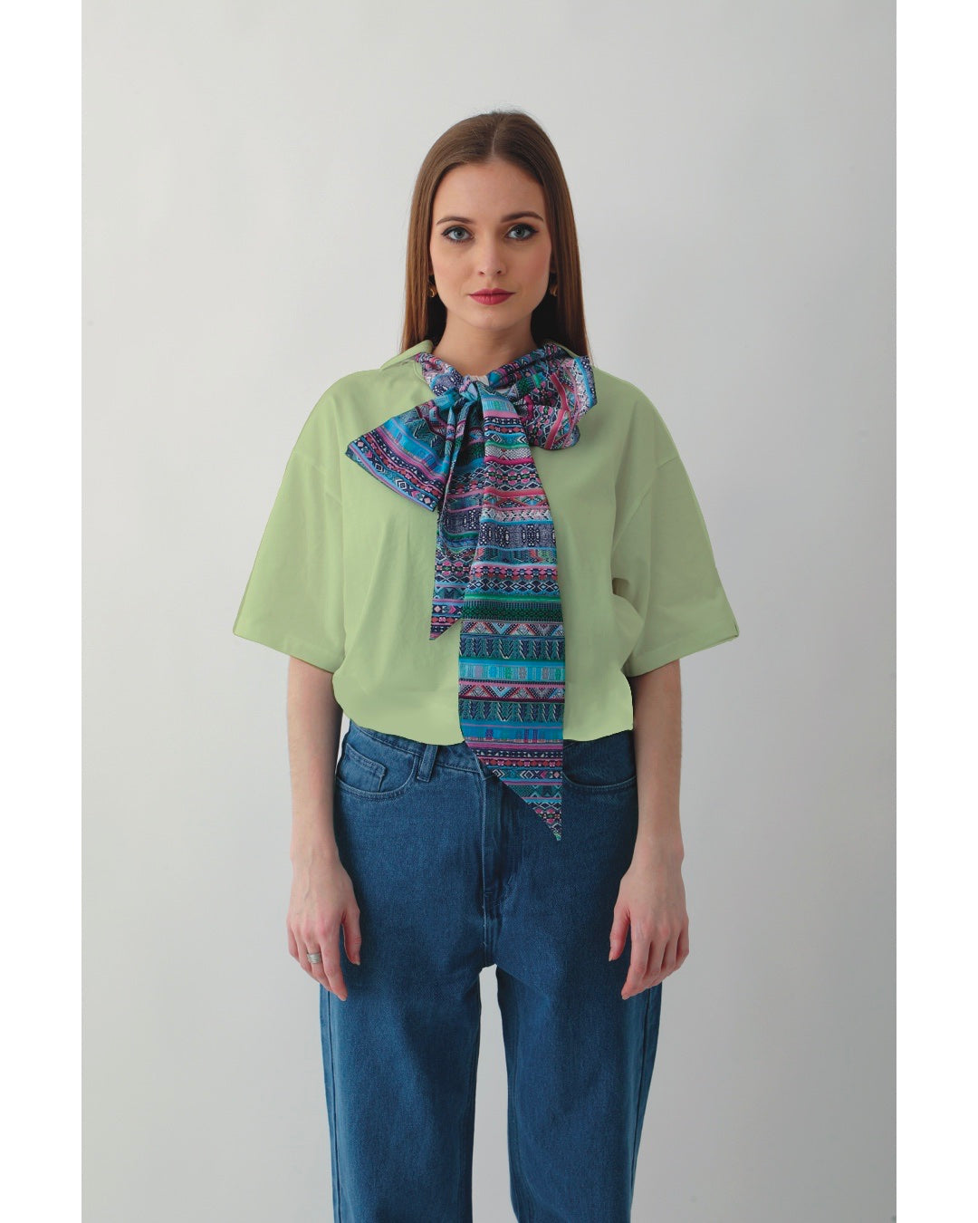 Classy Knot Neck Tie Cropped Tees: Yellow Mint Green,Plum