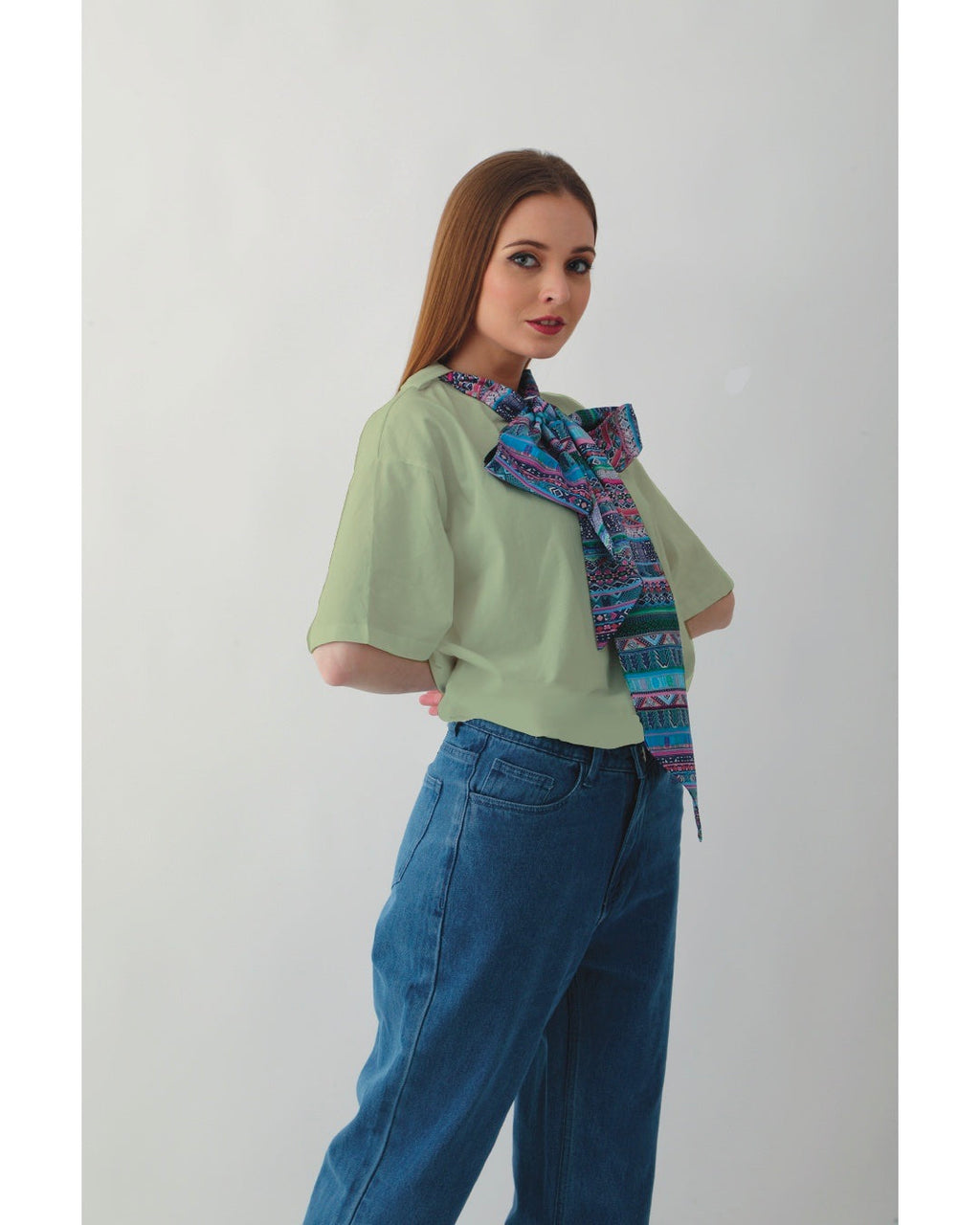 Classy Knot Neck Tie Cropped Tees: Yellow Mint Green,Plum