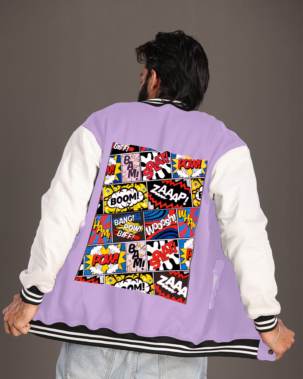 Fortune Fashion : Men's Purple Varsity Jacket - Money Man Deluxe Edition