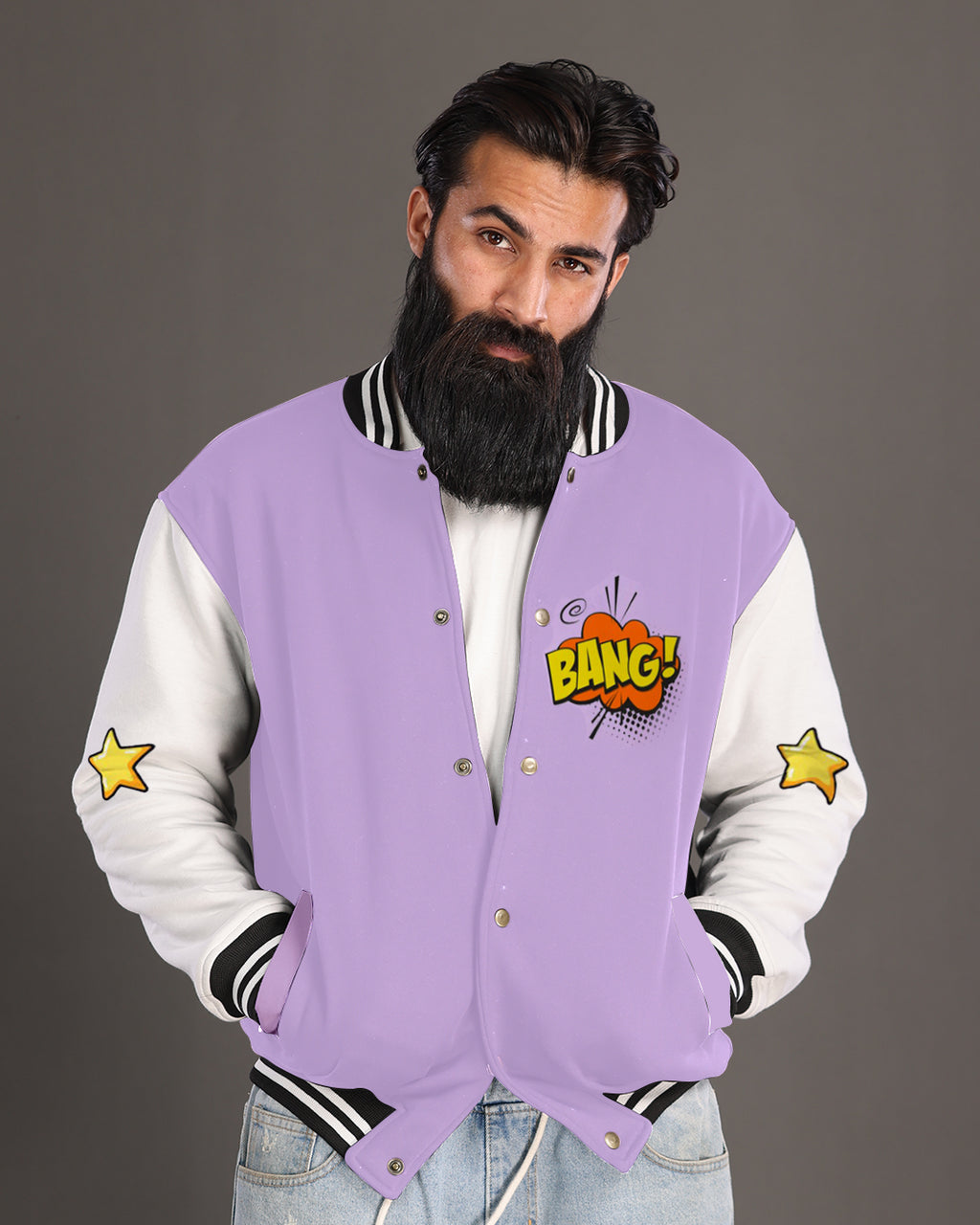 Fortune Fashion : Men's Purple Varsity Jacket - Money Man Deluxe Edition