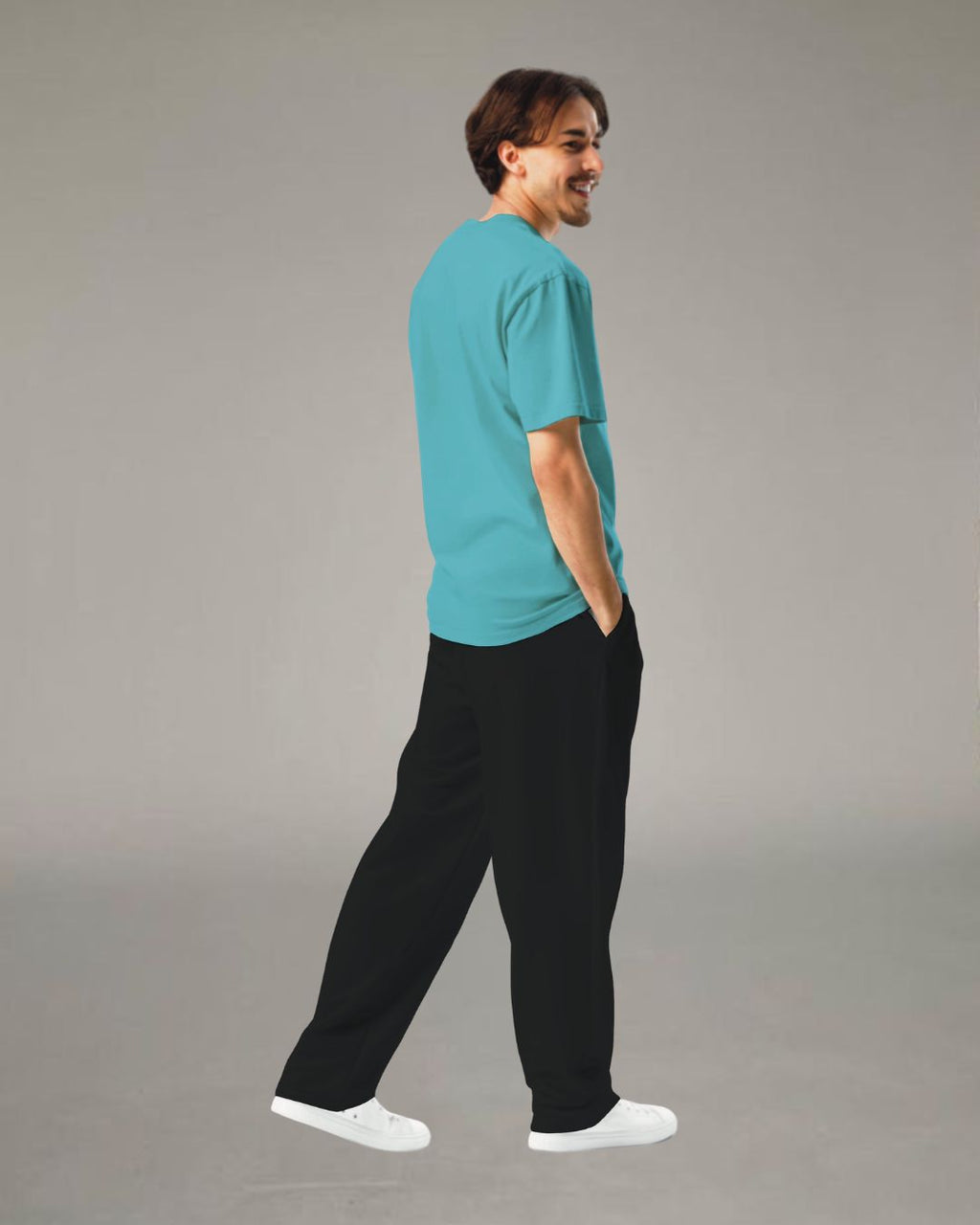 Blue and solid oversized Men's Co-Ord Set