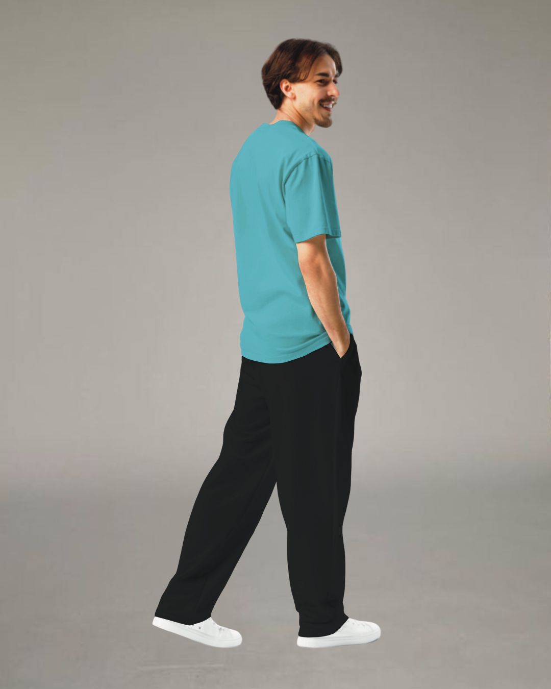 Blue and solid oversized Men's Co-Ord Set