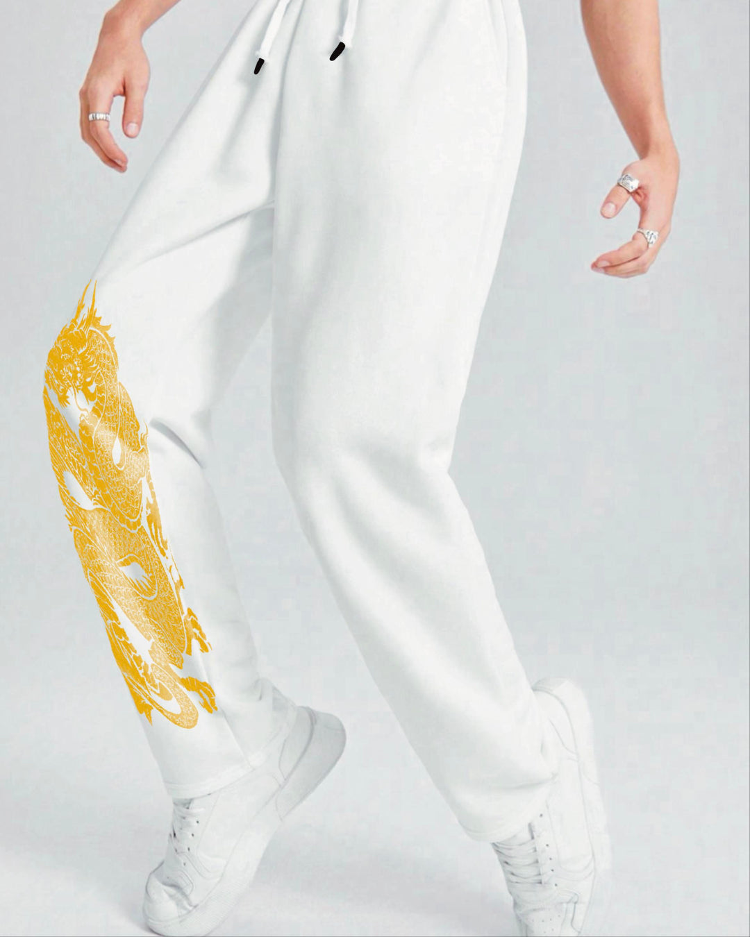 Men Golden Dragan white Pants