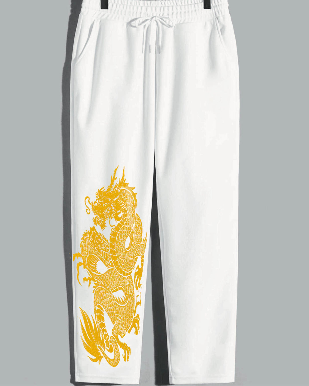 Men Golden Dragan white Pants
