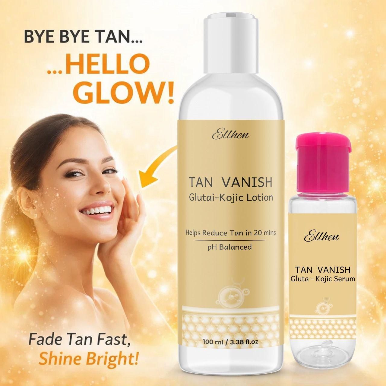 Tan Vanish Gluta Kojic Lotion & Gluta Kojic Serum | Brightening & Pigmentation Care | 100 ml