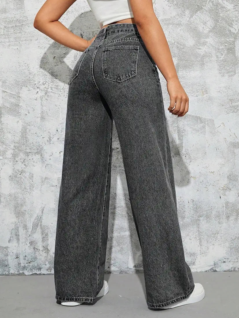 Women’s Straight Fit Grey Denim Jeans - Comfortable Daily Wear