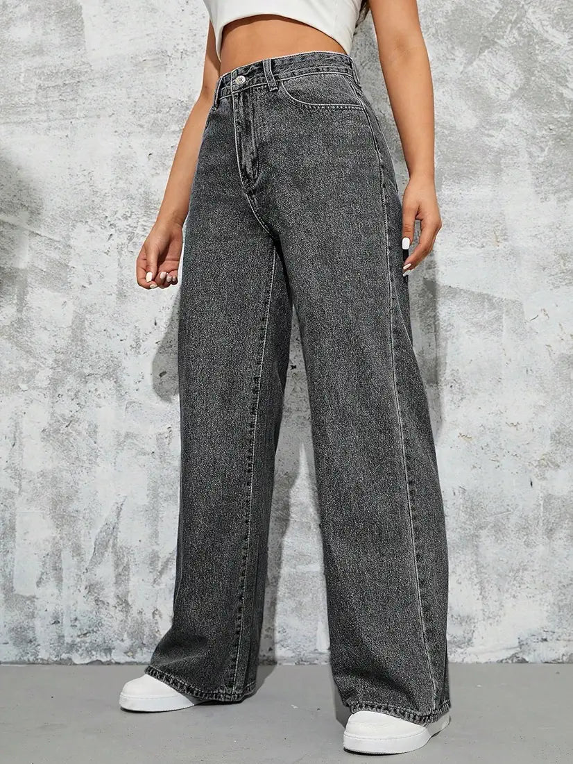 Women’s Straight Fit Grey Denim Jeans - Comfortable Daily Wear