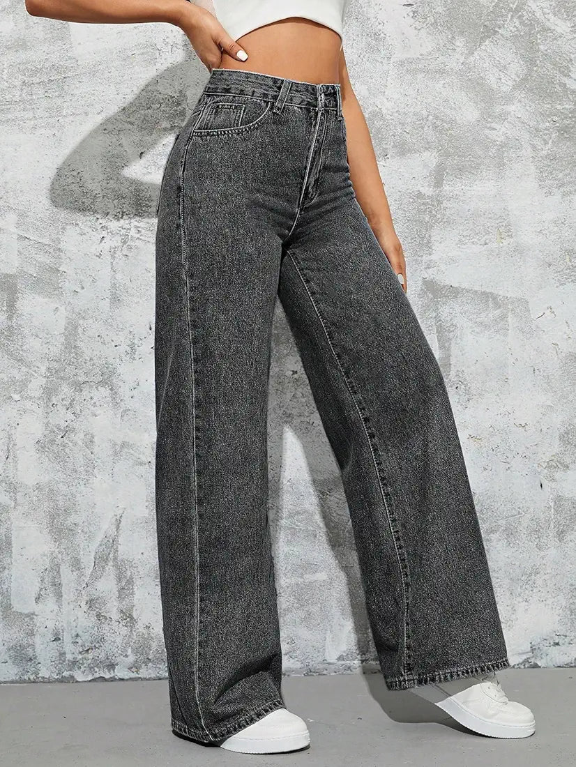 Women’s Straight Fit Grey Denim Jeans - Comfortable Daily Wear