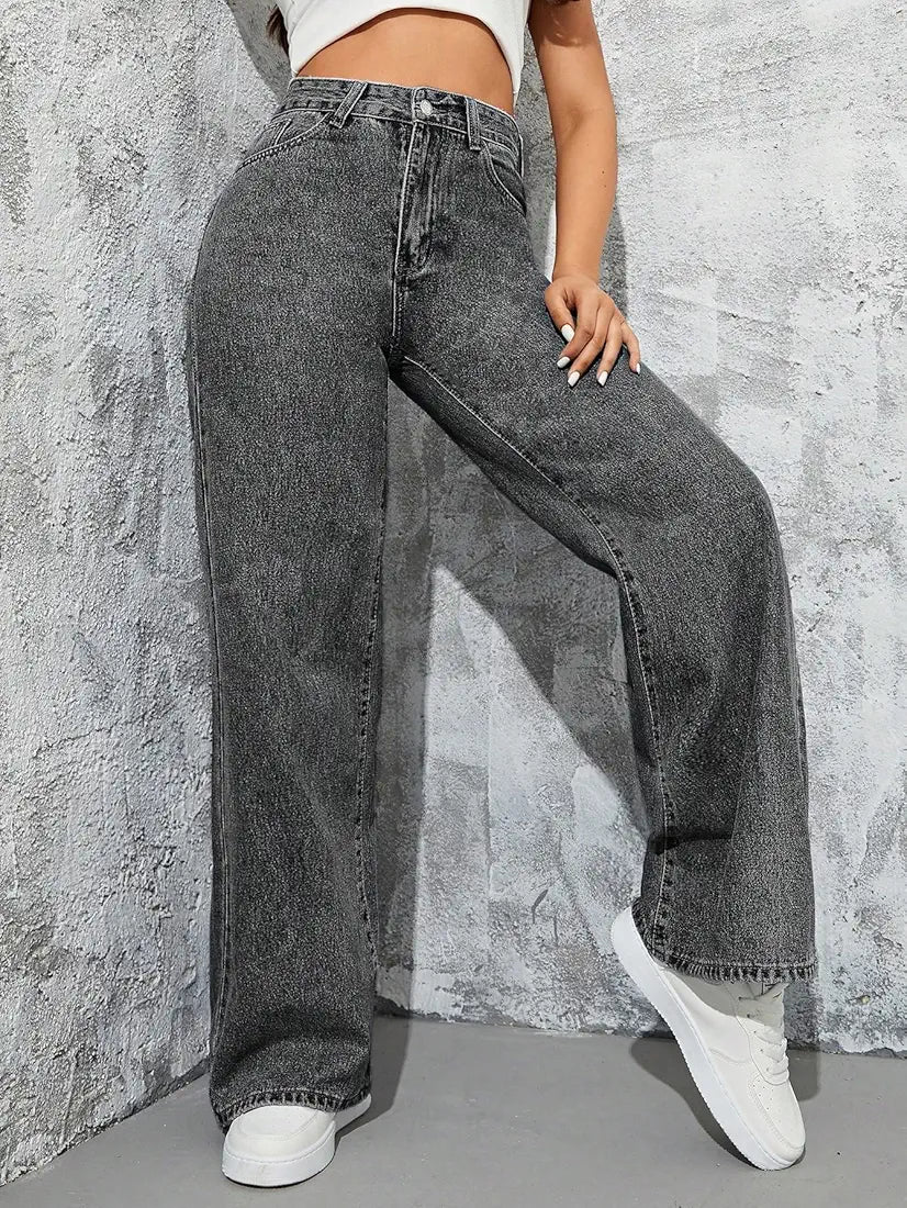 Women’s Straight Fit Grey Denim Jeans - Comfortable Daily Wear