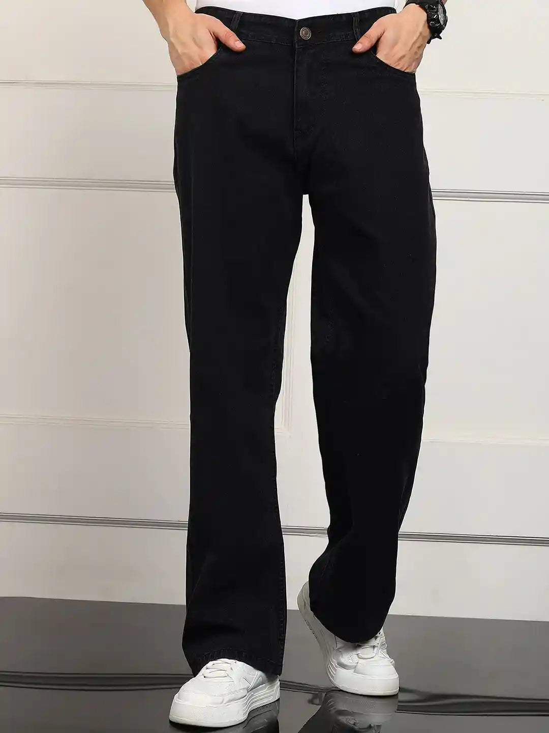 Men’s Black Straight Loose Fit Denim Jeans | Comfortable Daily Wear