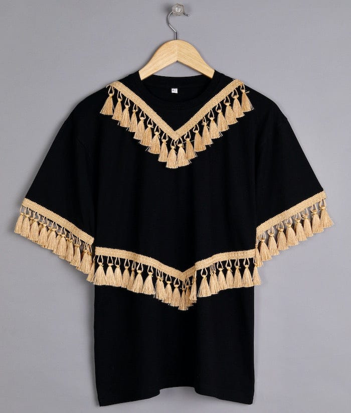 Black Oversized Tassel Detail Top