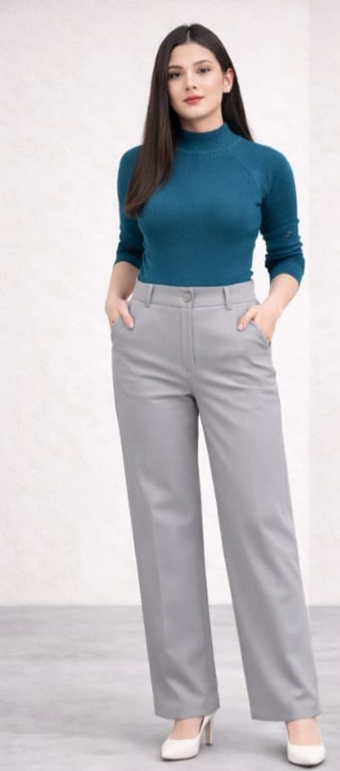 Women’s Grey High-Waist Wide-Leg Palazzo Pants | Office & Casual Wear