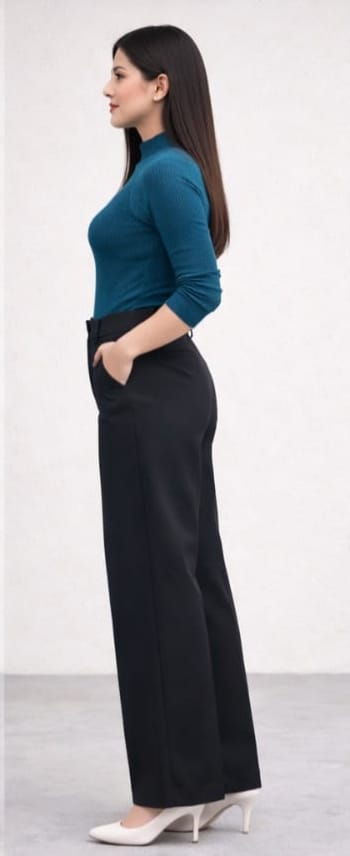 Women’s Black High-Waist Wide-Leg Palazzo Pants | Office & Casual Wear