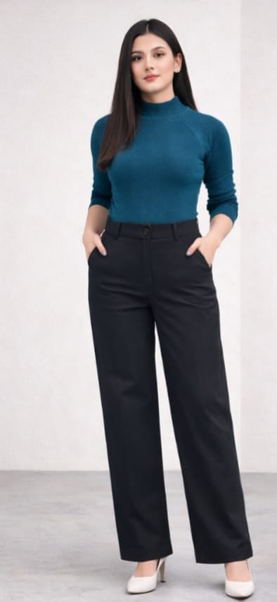 Women’s Black High-Waist Wide-Leg Palazzo Pants | Office & Casual Wear