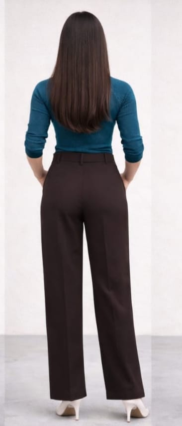 Women’s Dark Choco High-Waist Wide-Leg Palazzo Pants | Office & Casual Wear