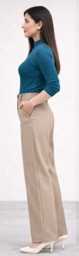 Women’s Beign High-Waist Wide-Leg Palazzo Pants | Office & Casual Wear