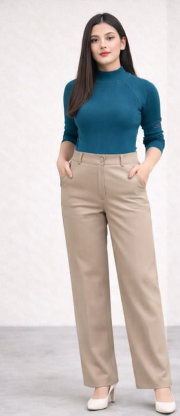 Women’s Beign High-Waist Wide-Leg Palazzo Pants | Office & Casual Wear