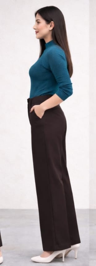 Women’s Dark Choco High-Waist Wide-Leg Palazzo Pants | Office & Casual Wear