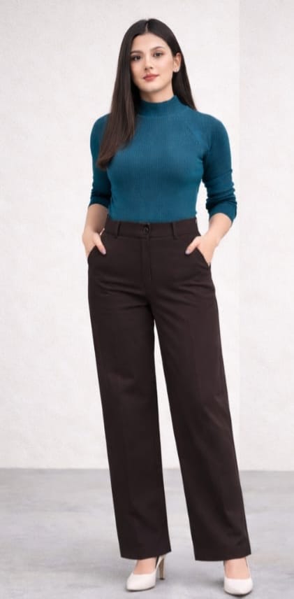 Women’s Dark Choco High-Waist Wide-Leg Palazzo Pants | Office & Casual Wear