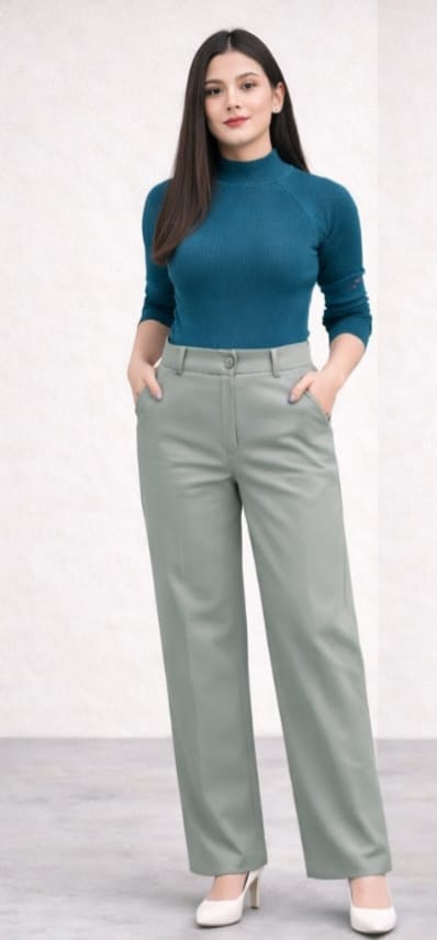 Women’s Parrot green High-Waist Wide-Leg Palazzo Pants | Office & Casual Wear