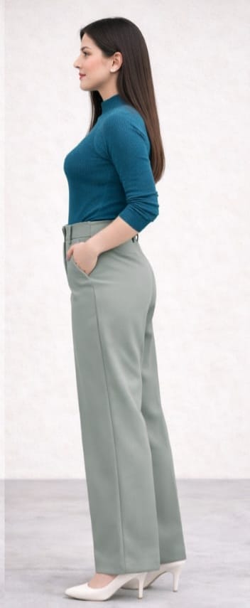 Women’s Parrot green High-Waist Wide-Leg Palazzo Pants | Office & Casual Wear
