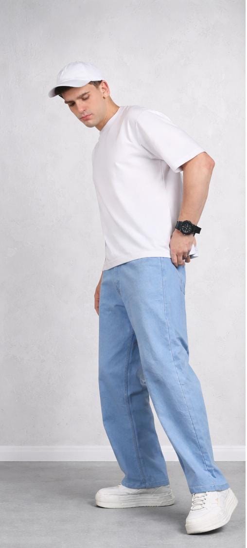 Angerhood Men’s Blue Wide-Leg straight loose fit jeans
