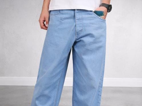 Angerhood Men’s Blue Wide-Leg straight loose fit jeans