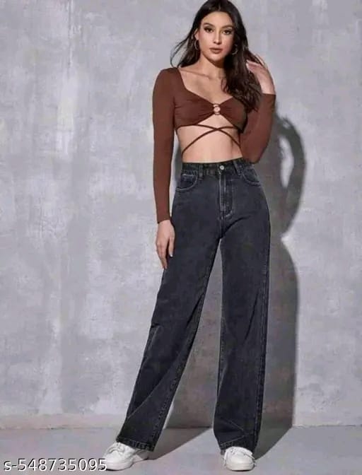 Women’s Straight Fit Grey Denim Jeans-Comfortable Daily Wear