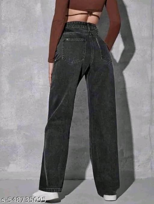 Women’s Straight Fit Grey Denim Jeans-Comfortable Daily Wear
