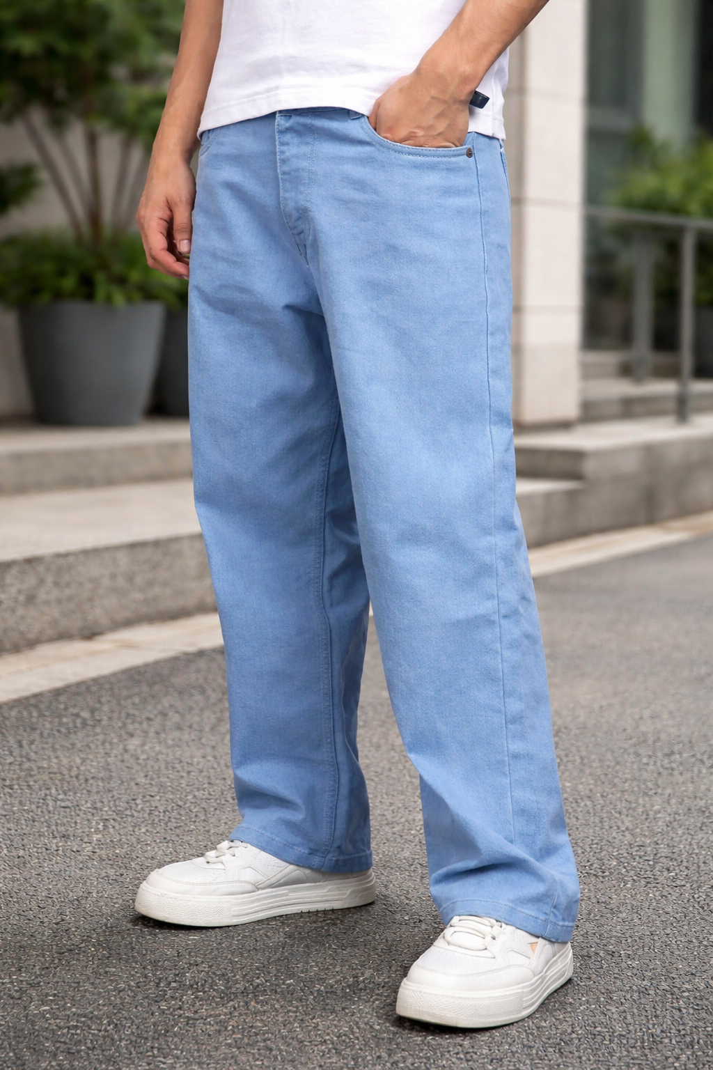 Angerhood Men’s Blue Wide-Leg straight loose fit jeans